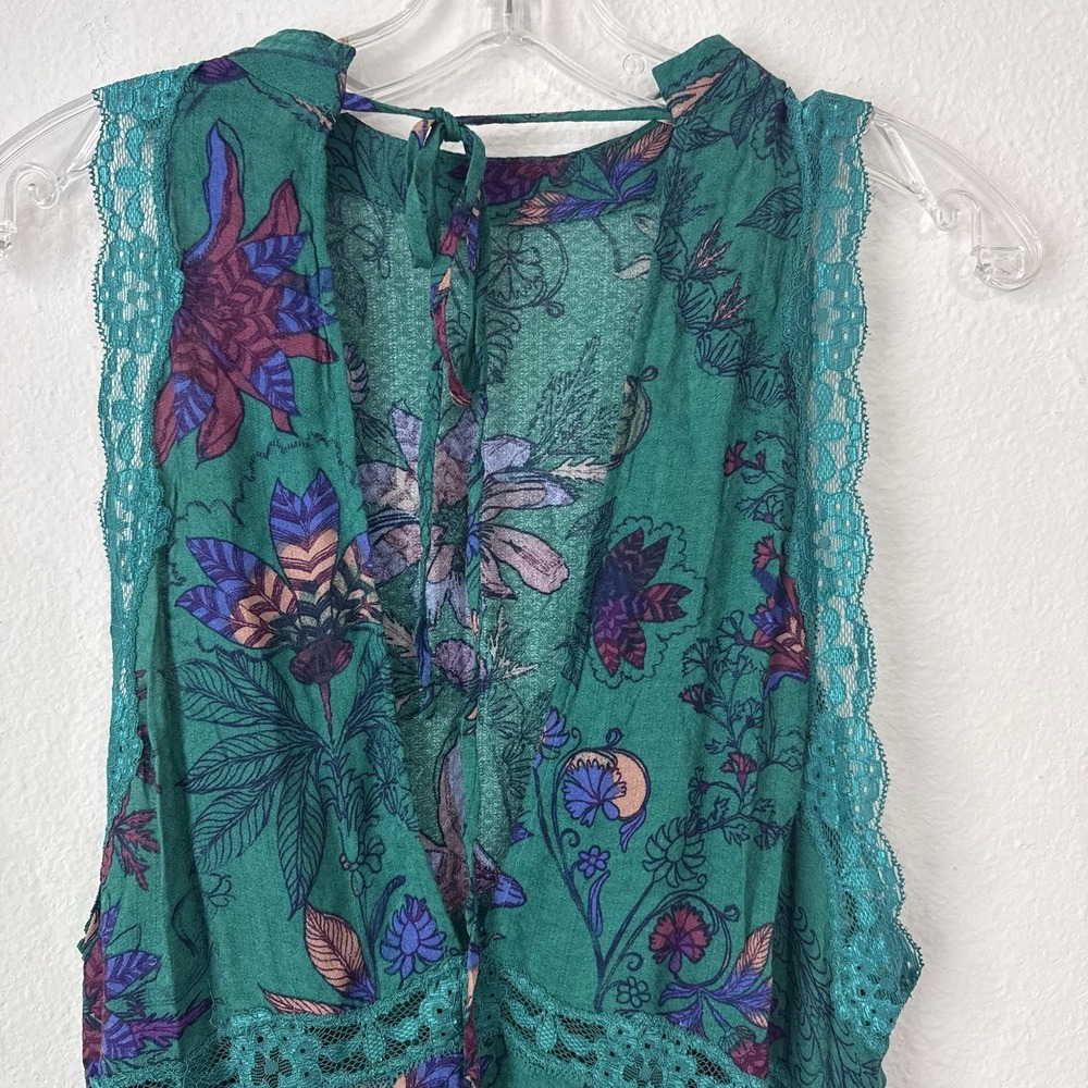 Free People Intimately She Moves Chemise Slip Dress XS Green Floral Lace Tie - Picture 5 of 16